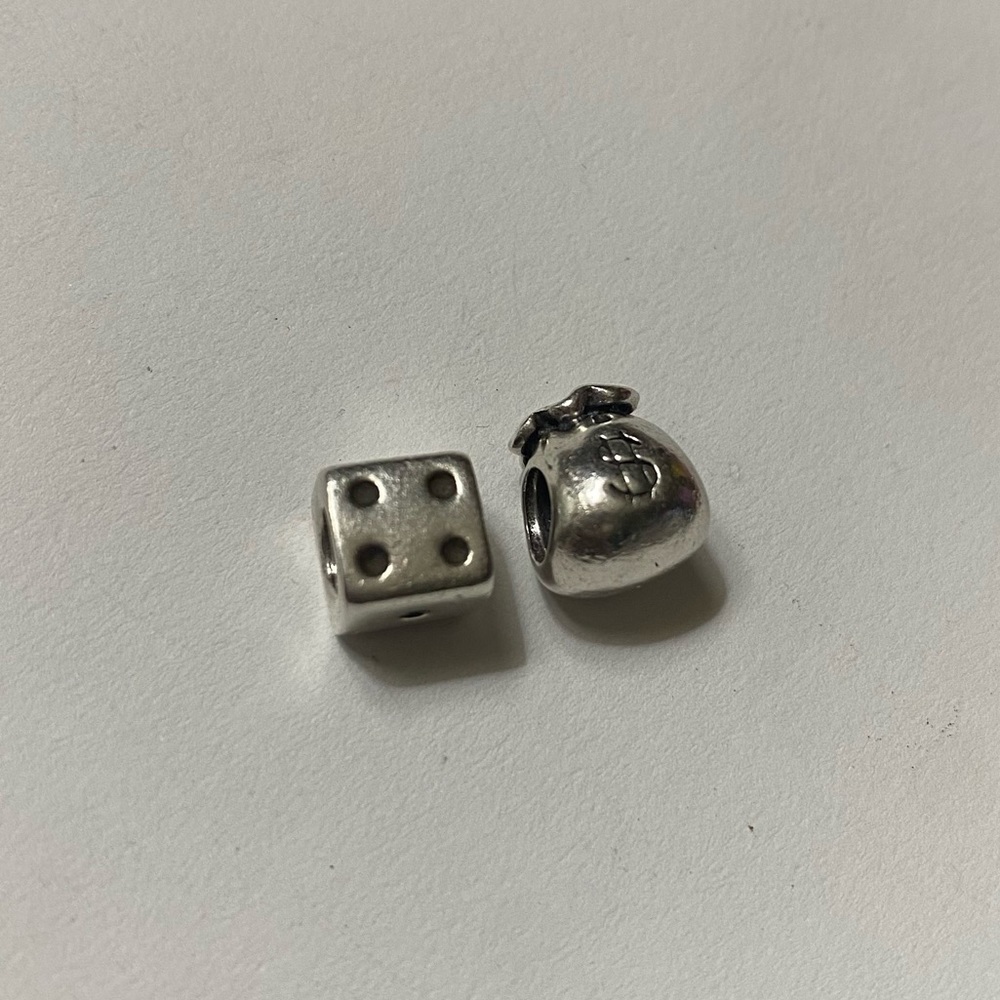 Pandora “Money Bag” & “Dice” Vintage Silver Charm Bundle